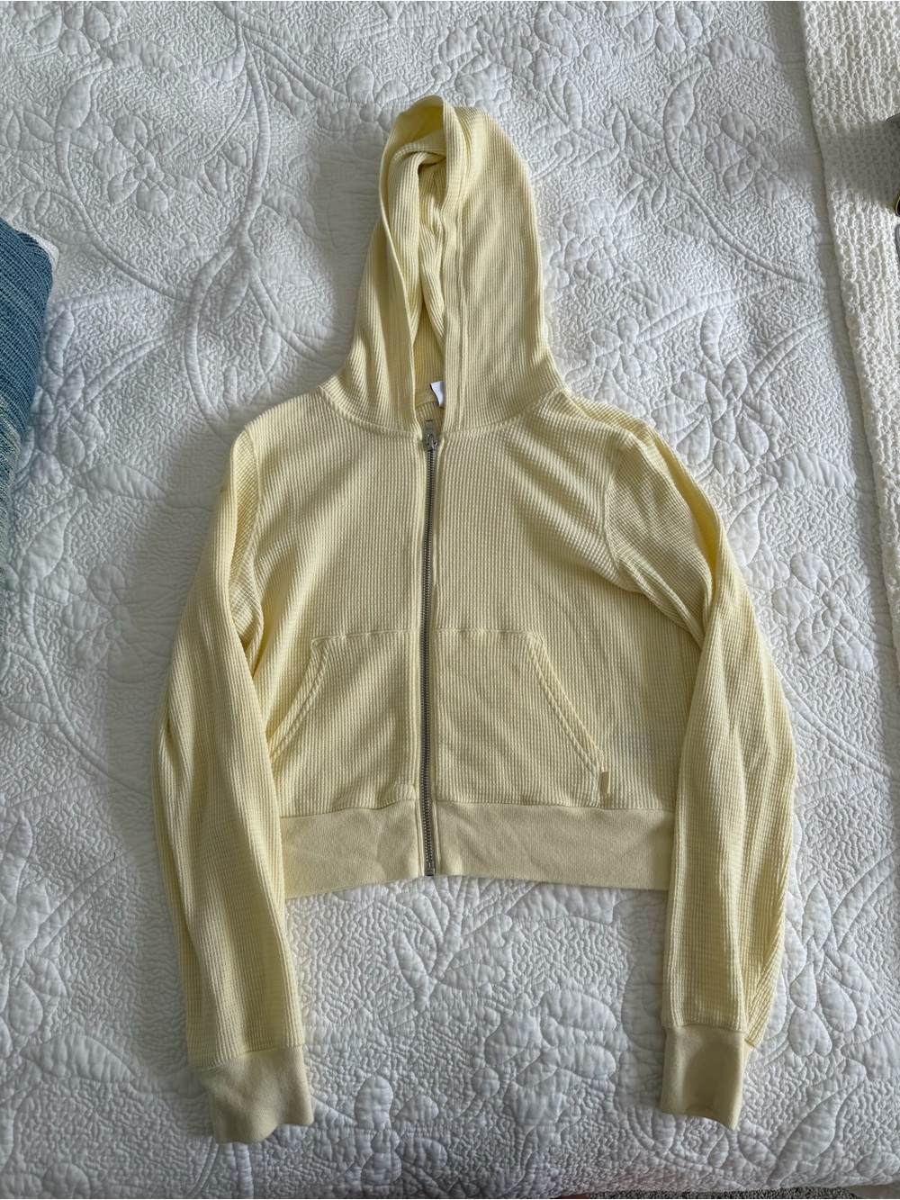 Aritzia Pale Yellow Waffle-Knit Zip Hoodie